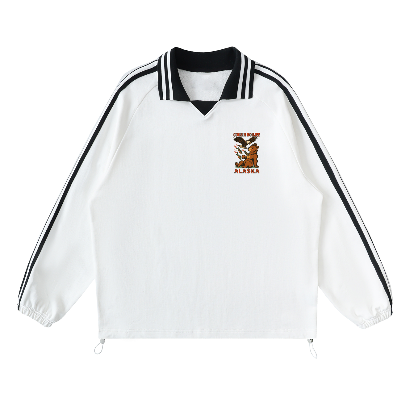 Contrast Striped Lapel Collar Sweatshirt