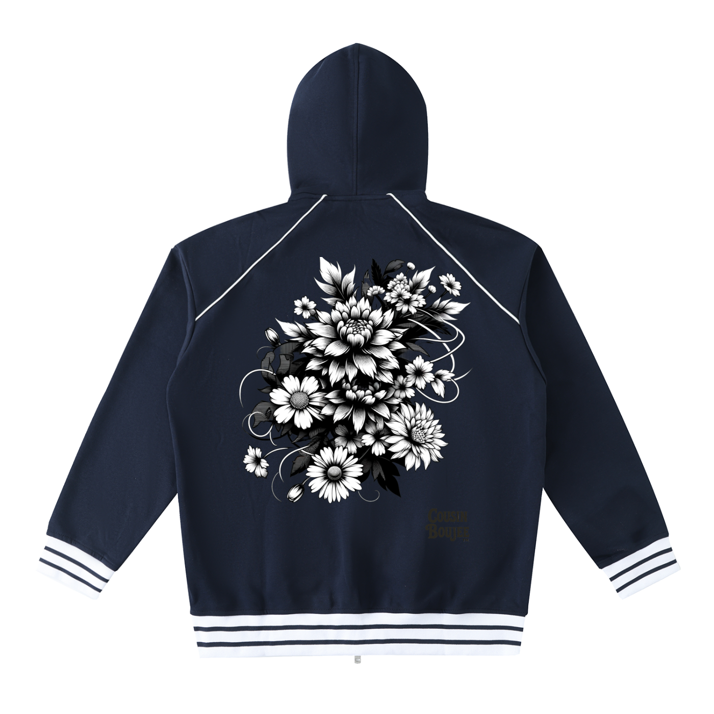 Striped Trim Zip-Up Hoodie