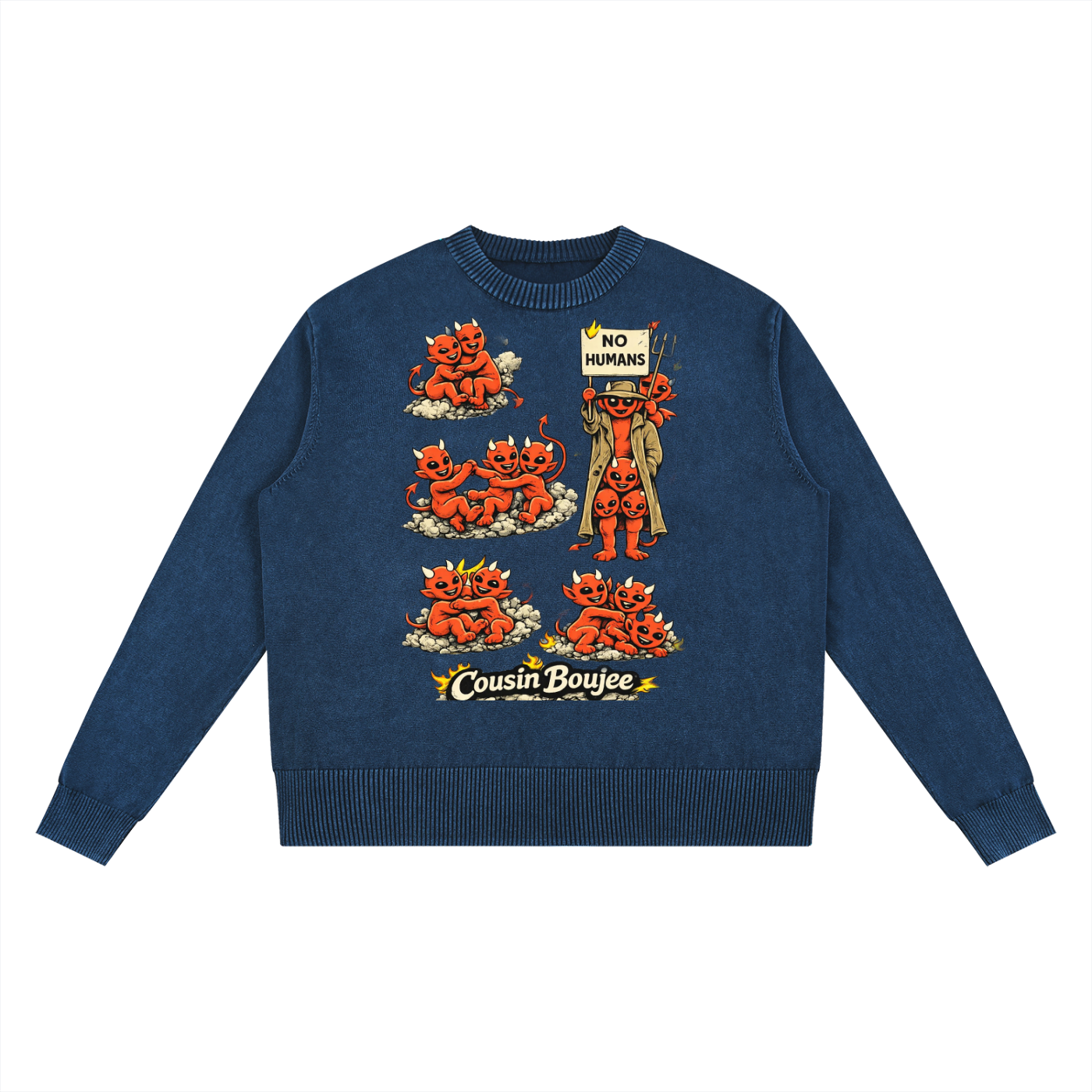 Devious Devilish Ways No Humans Mineral Wash Oversized Sweater