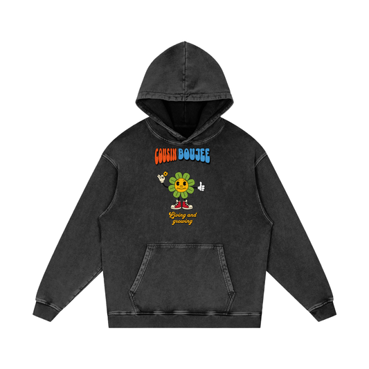 All Smiles Flower Acid Wash Oversize Hoodie - 420 GSM
