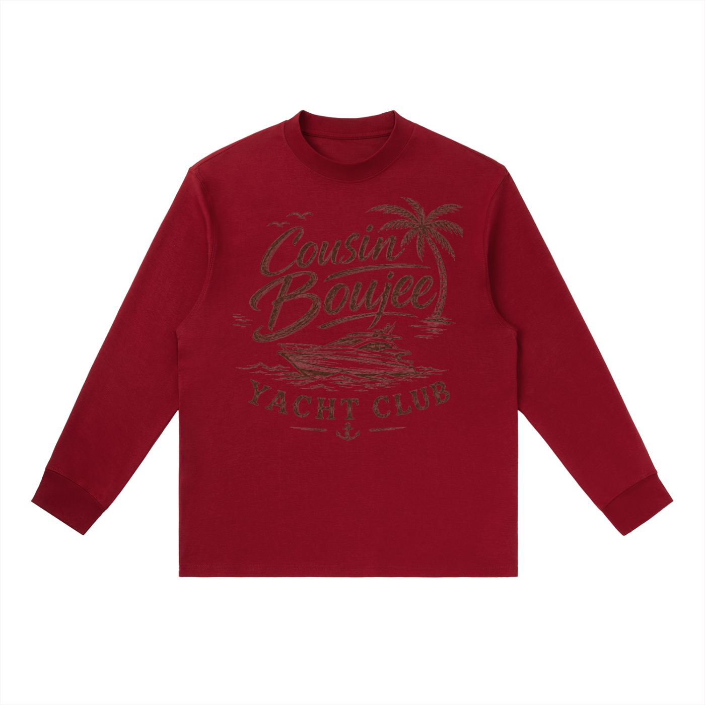 Cousin Boujee Yacht Club Essential Crewneck Long-Sleeve T-Shirt