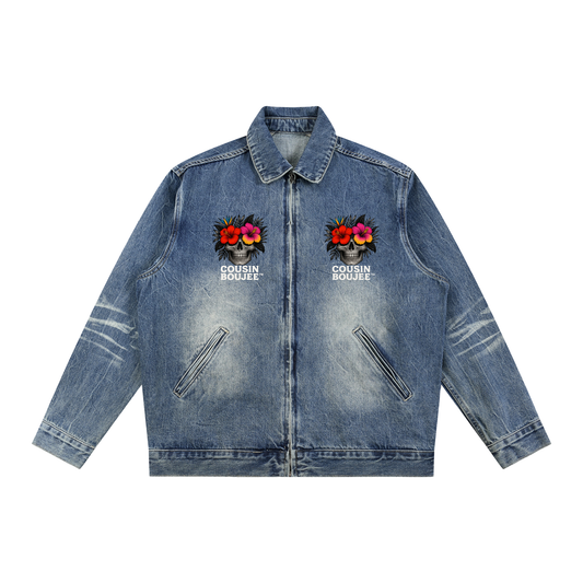 Vintage Wash Zip Up Denim Jacket