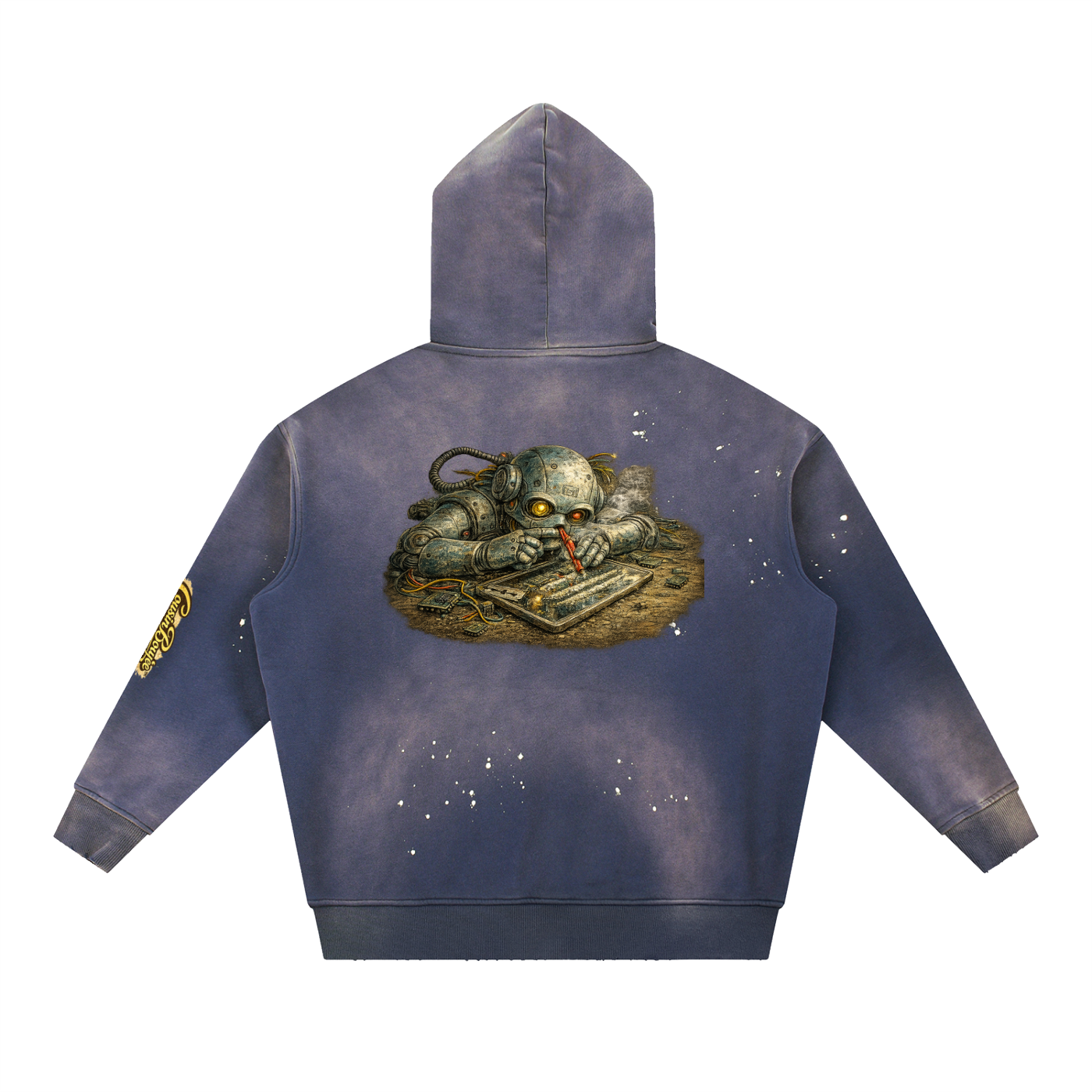 A.I Computer Degen Vintage Washed Frayed Fleece Hoodie