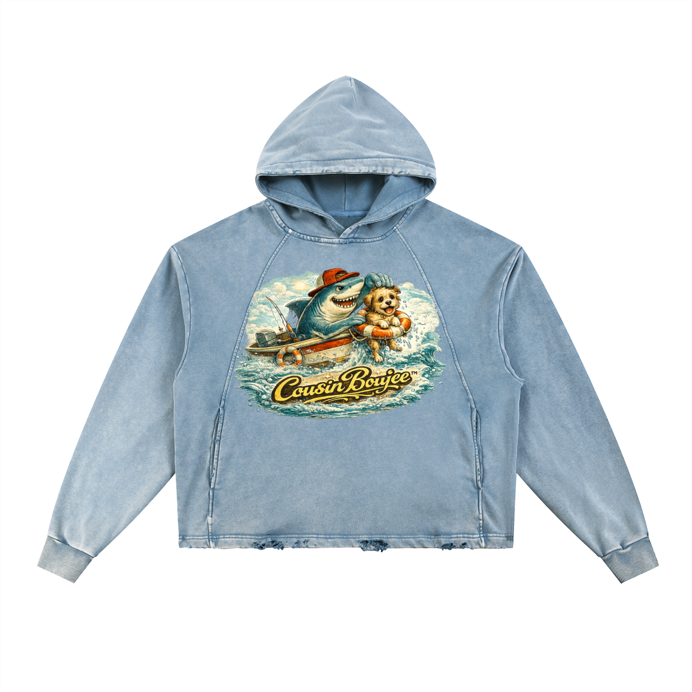 JawsSavesPaws Vintage Washed Frayed-Hem Hoodie