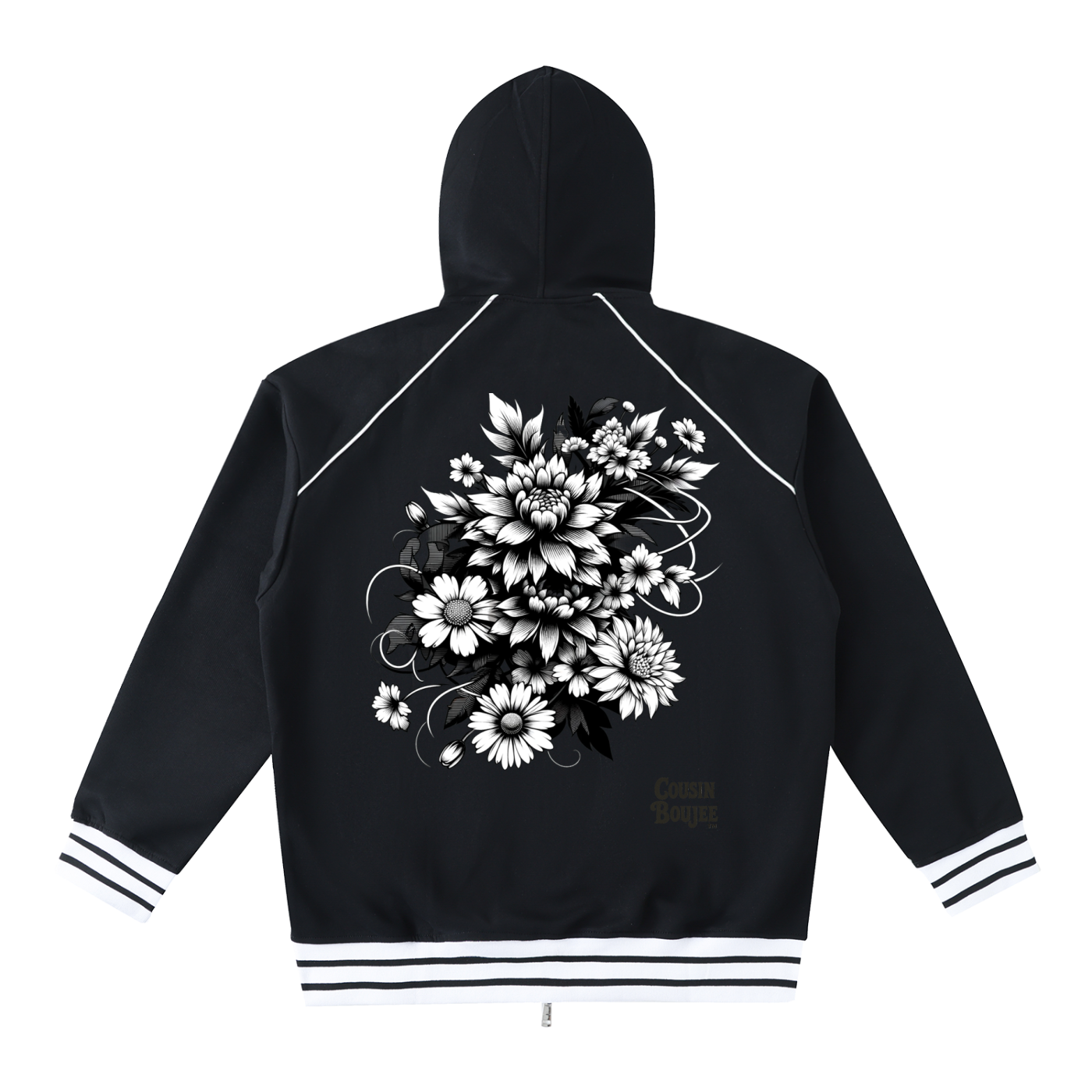 Striped Trim Zip-Up Hoodie