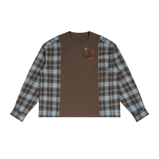 Unisex Plaid Panel Long Sleeve T-Shirt