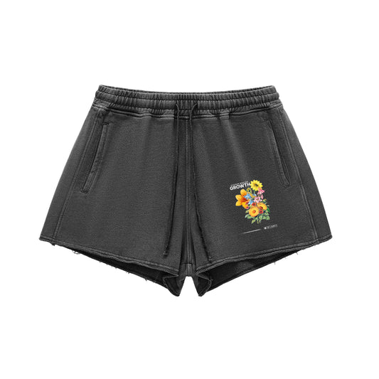 Diversity Snow Washed Raw Edge Drawstring Shorts