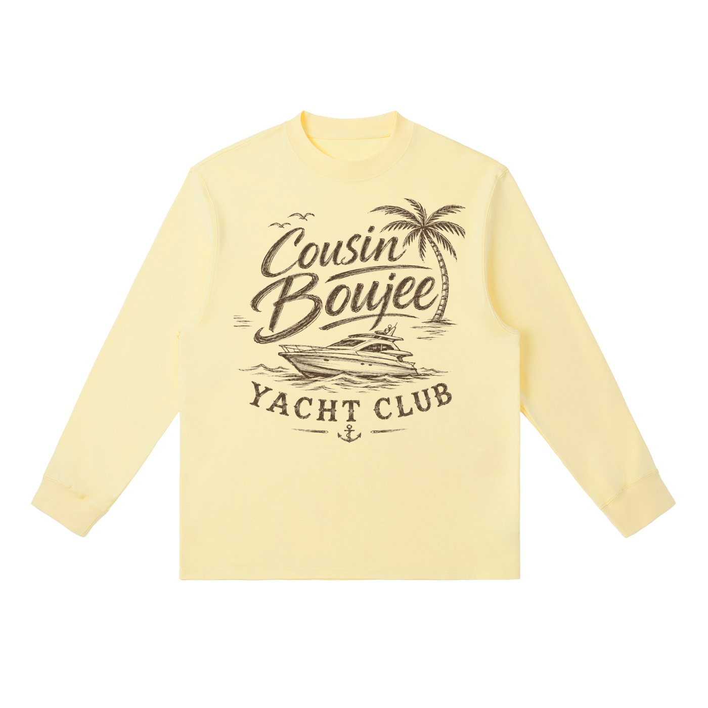Cousin Boujee Yacht Club Essential Crewneck Long-Sleeve T-Shirt
