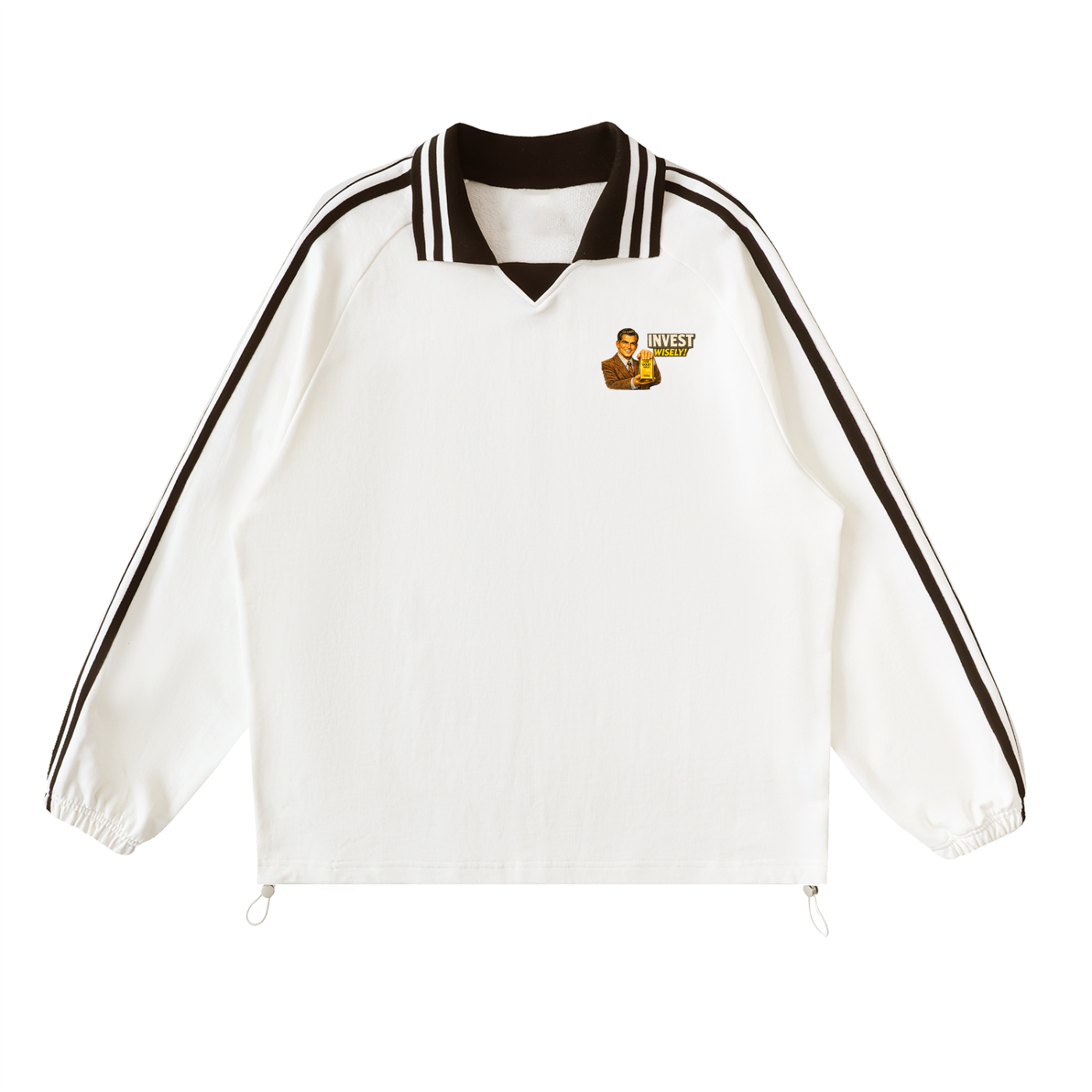 Invest Wisely Contrast Striped Lapel Collar Sweatshirt