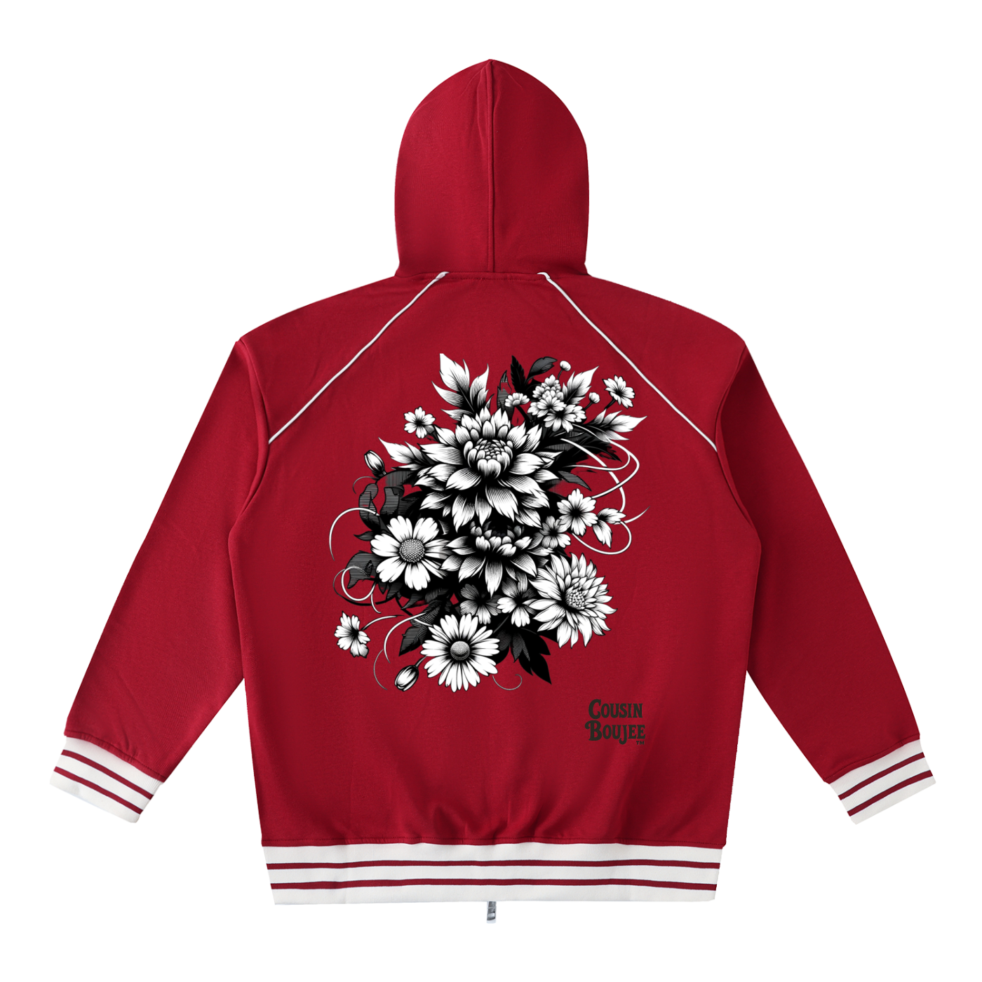 Striped Trim Zip-Up Hoodie