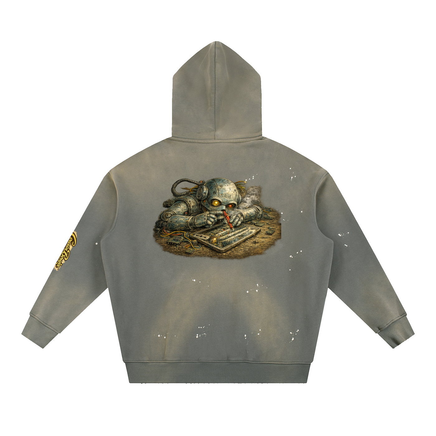 A.I Computer Degen Vintage Washed Frayed Fleece Hoodie
