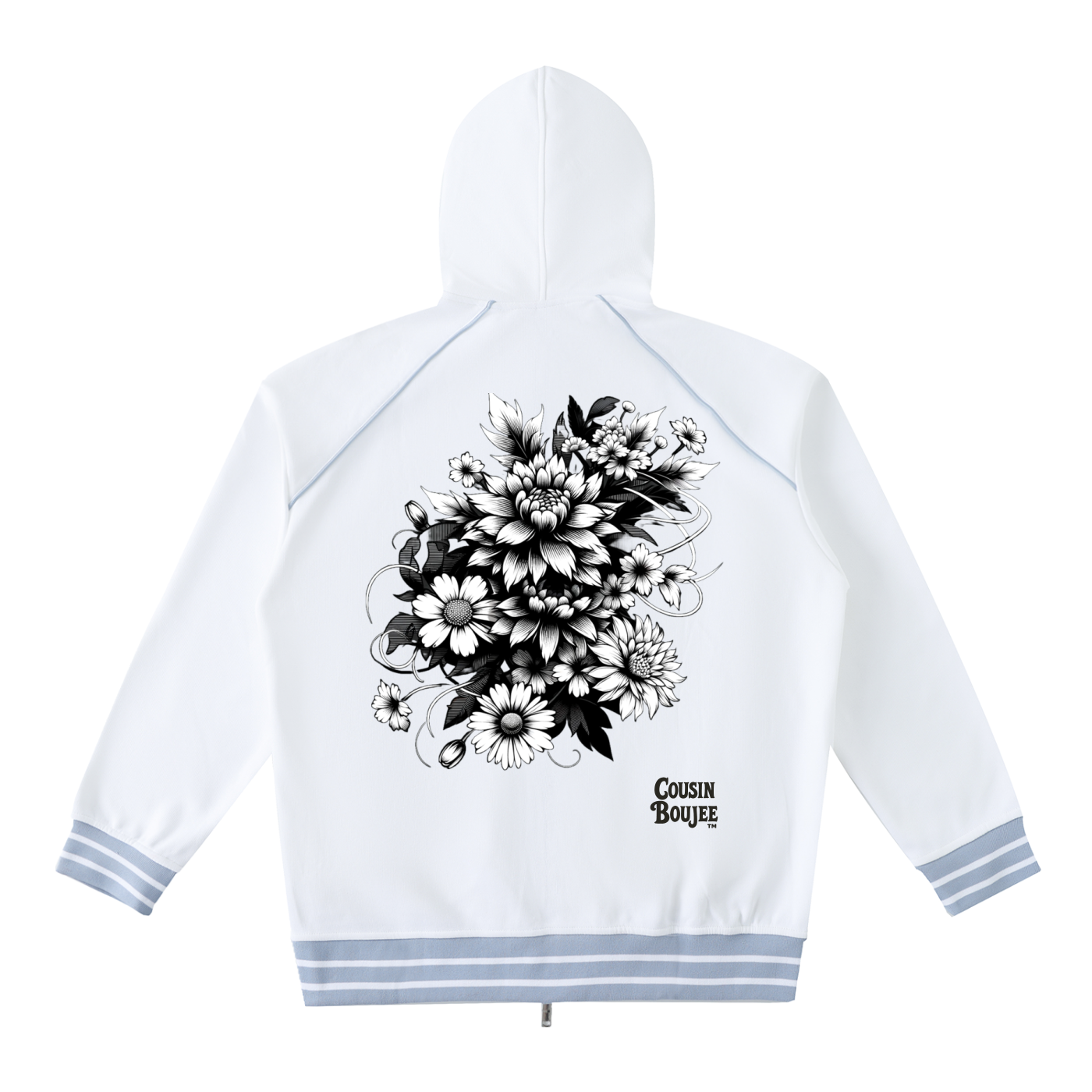 Striped Trim Zip-Up Hoodie