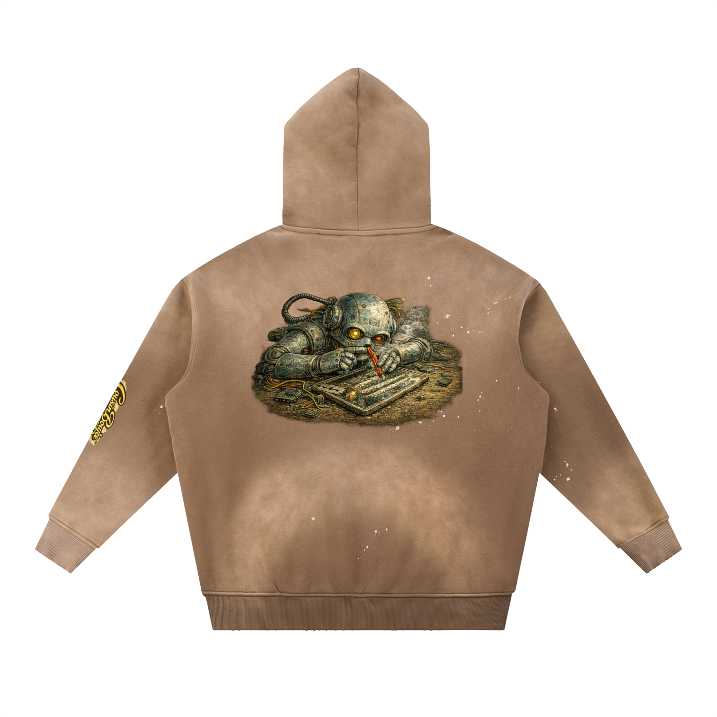 A.I Computer Degen Vintage Washed Frayed Fleece Hoodie