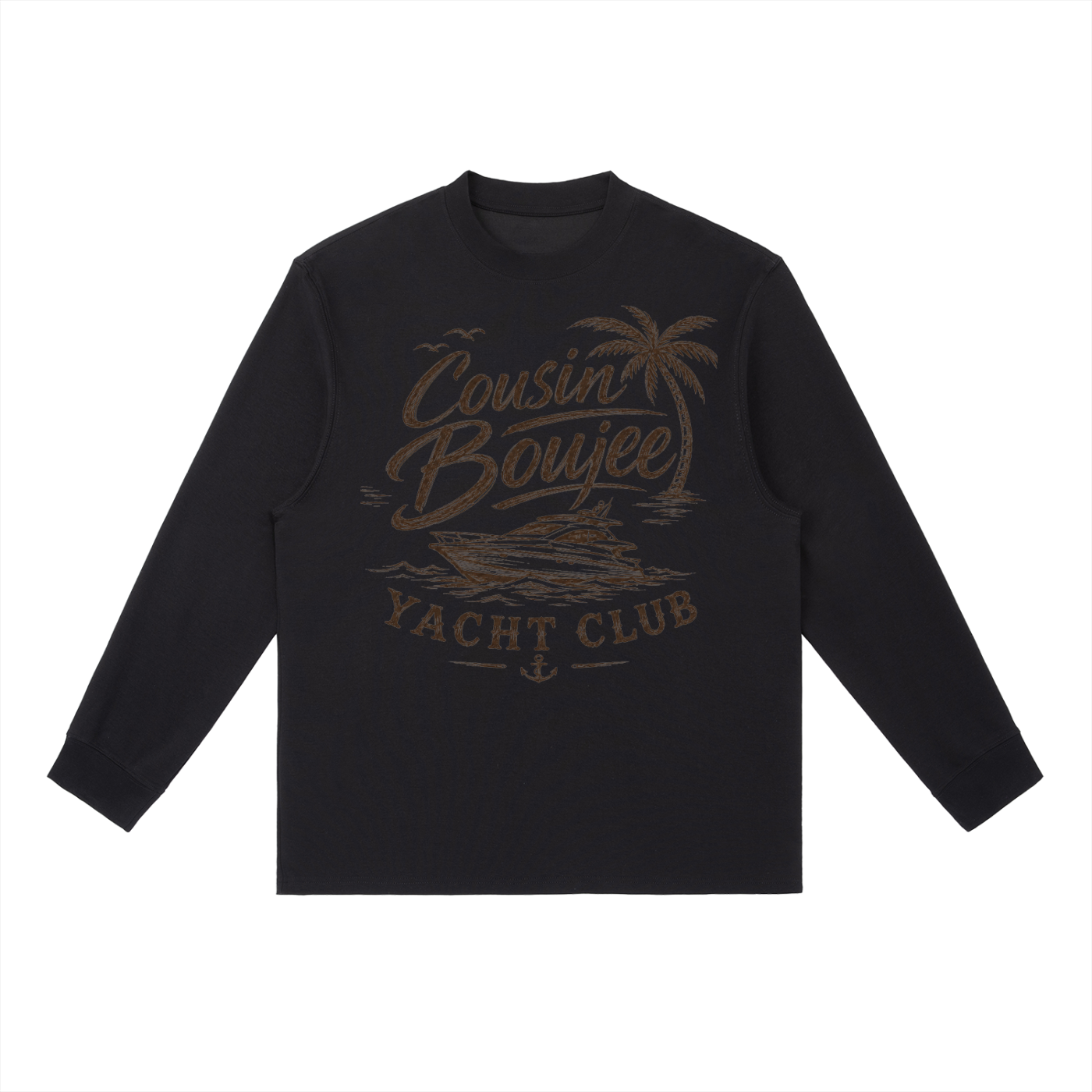 Cousin Boujee Yacht Club Essential Crewneck Long-Sleeve T-Shirt