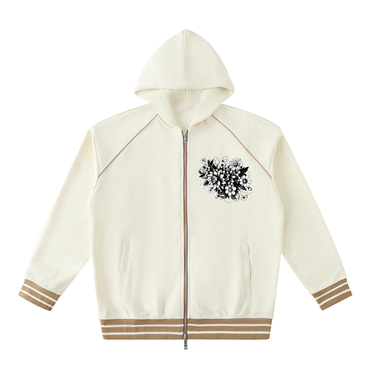 Striped Trim Zip-Up Hoodie