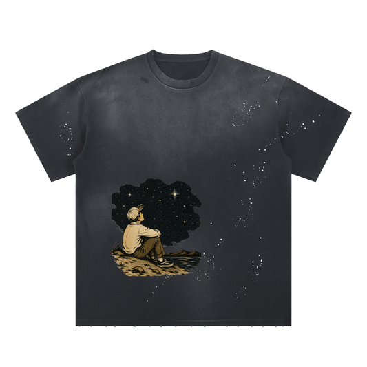 Maui Star Gazer Hand-Frayed Sunfade Paint Splatter T-Shirt