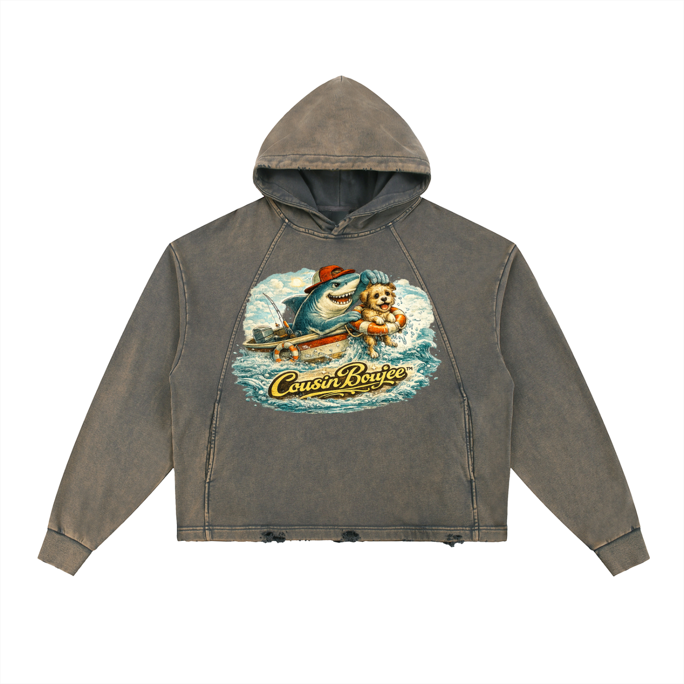 JawsSavesPaws Vintage Washed Frayed-Hem Hoodie