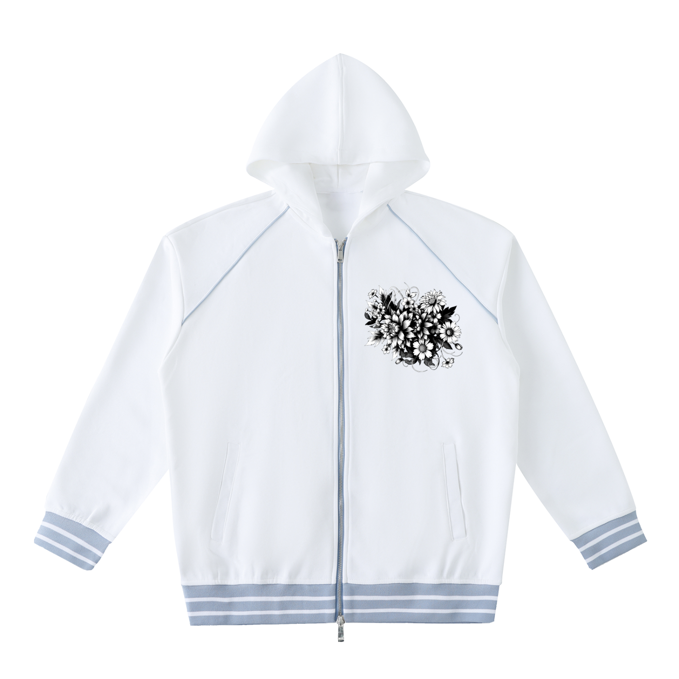 Striped Trim Zip-Up Hoodie