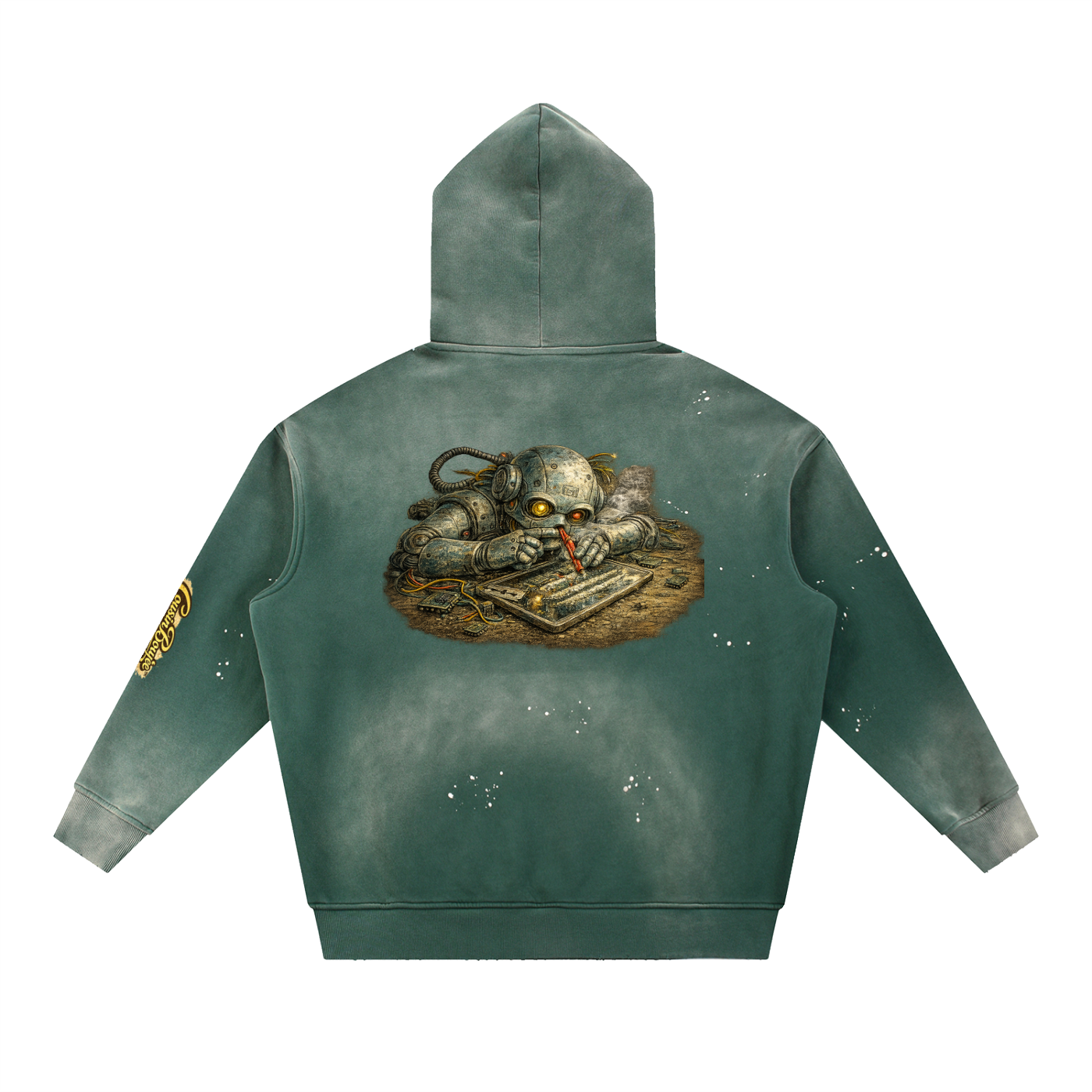 A.I Computer Degen Vintage Washed Frayed Fleece Hoodie