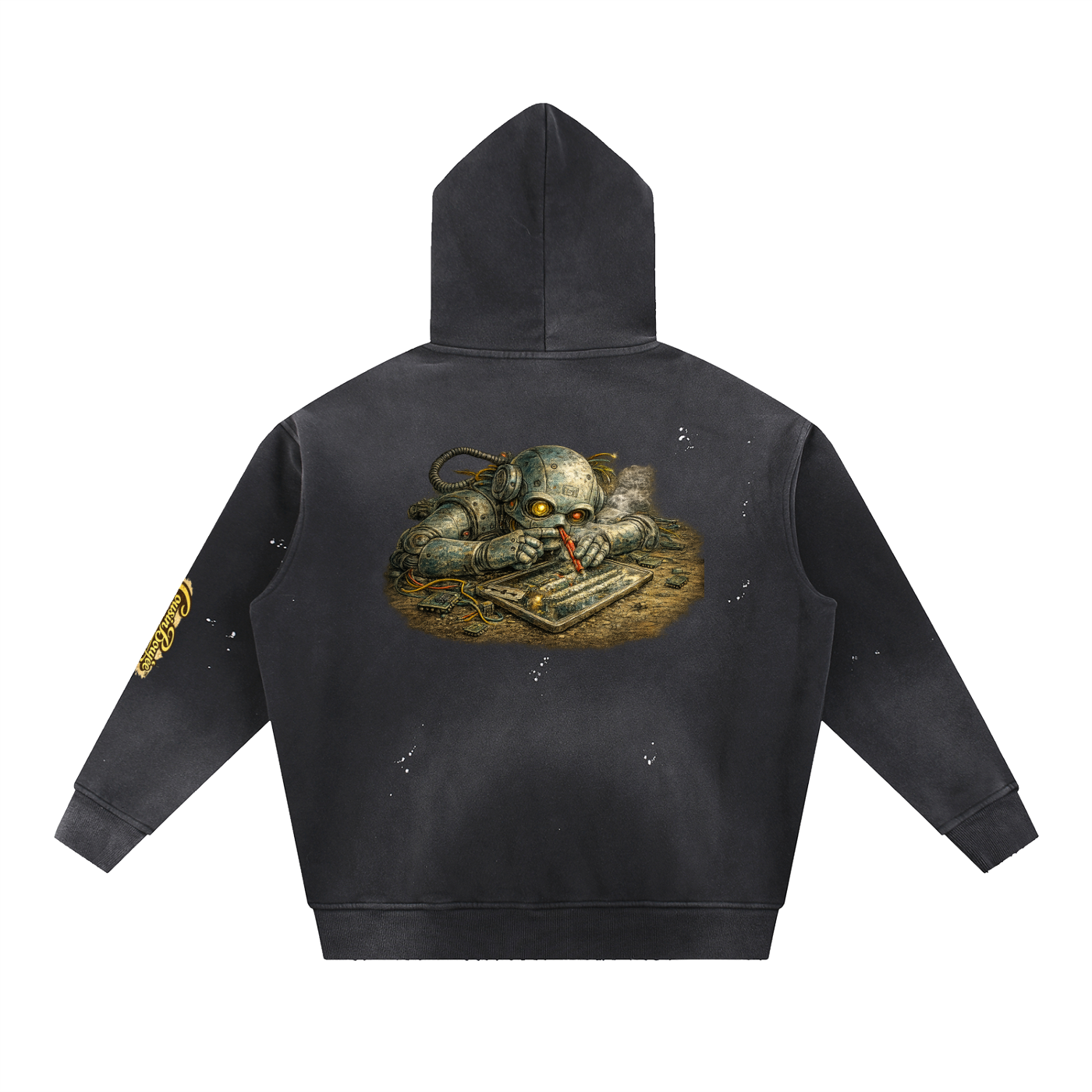 A.I Computer Degen Vintage Washed Frayed Fleece Hoodie