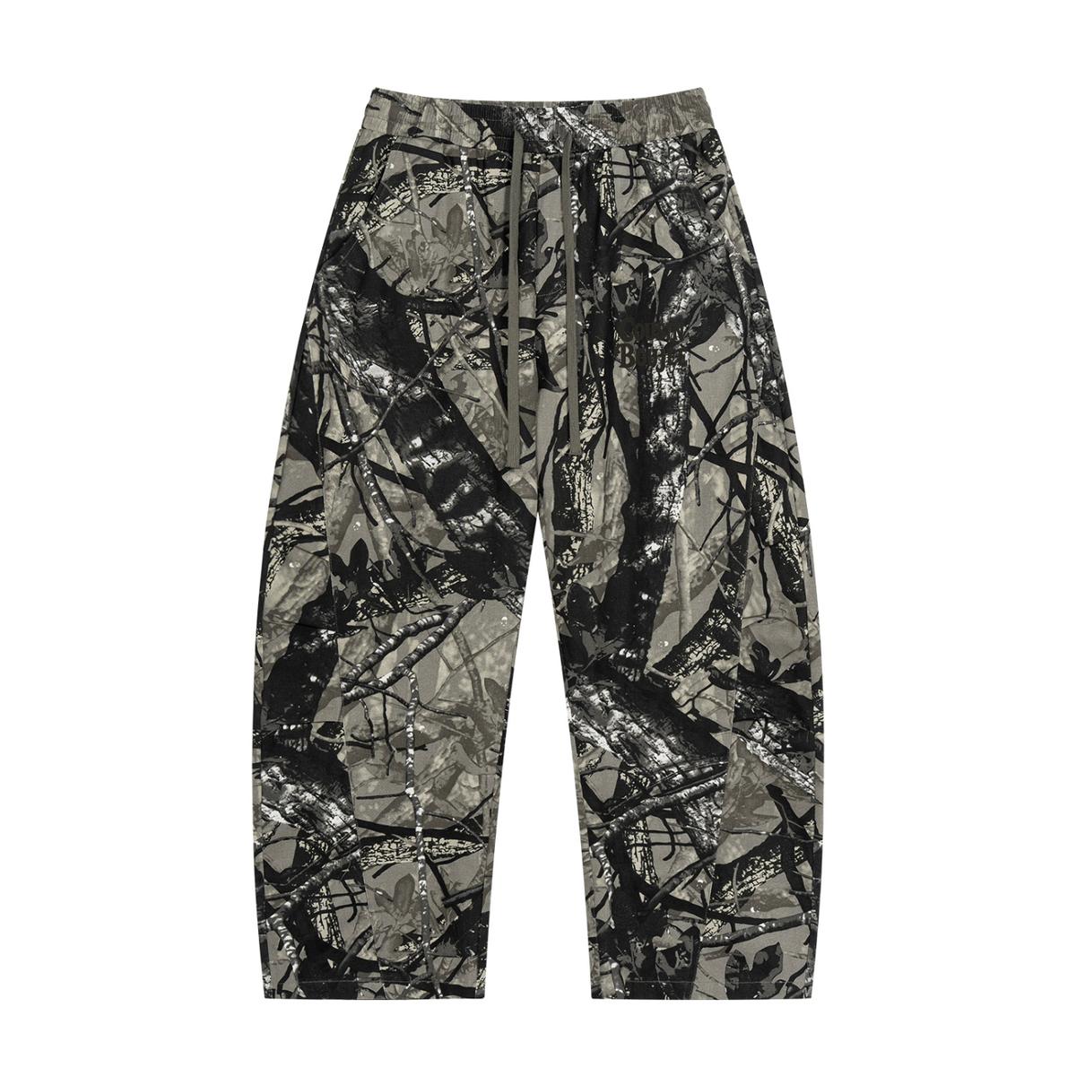 Cousin Boujee TM House Unisex Tree Camo Barrel Leg Pants