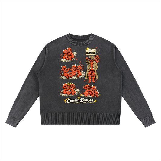 Devious Devilish Ways No Humans Mineral Wash Oversized Sweater