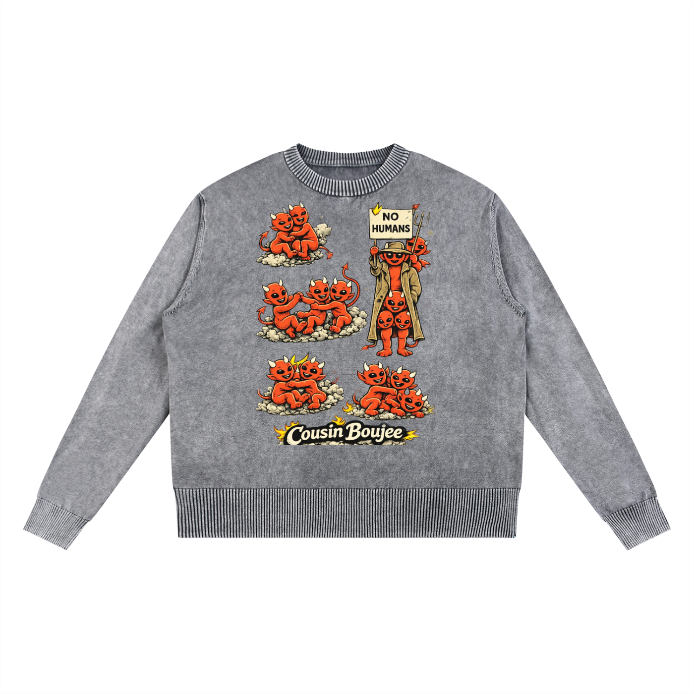 Devious Devilish Ways No Humans Mineral Wash Oversized Sweater