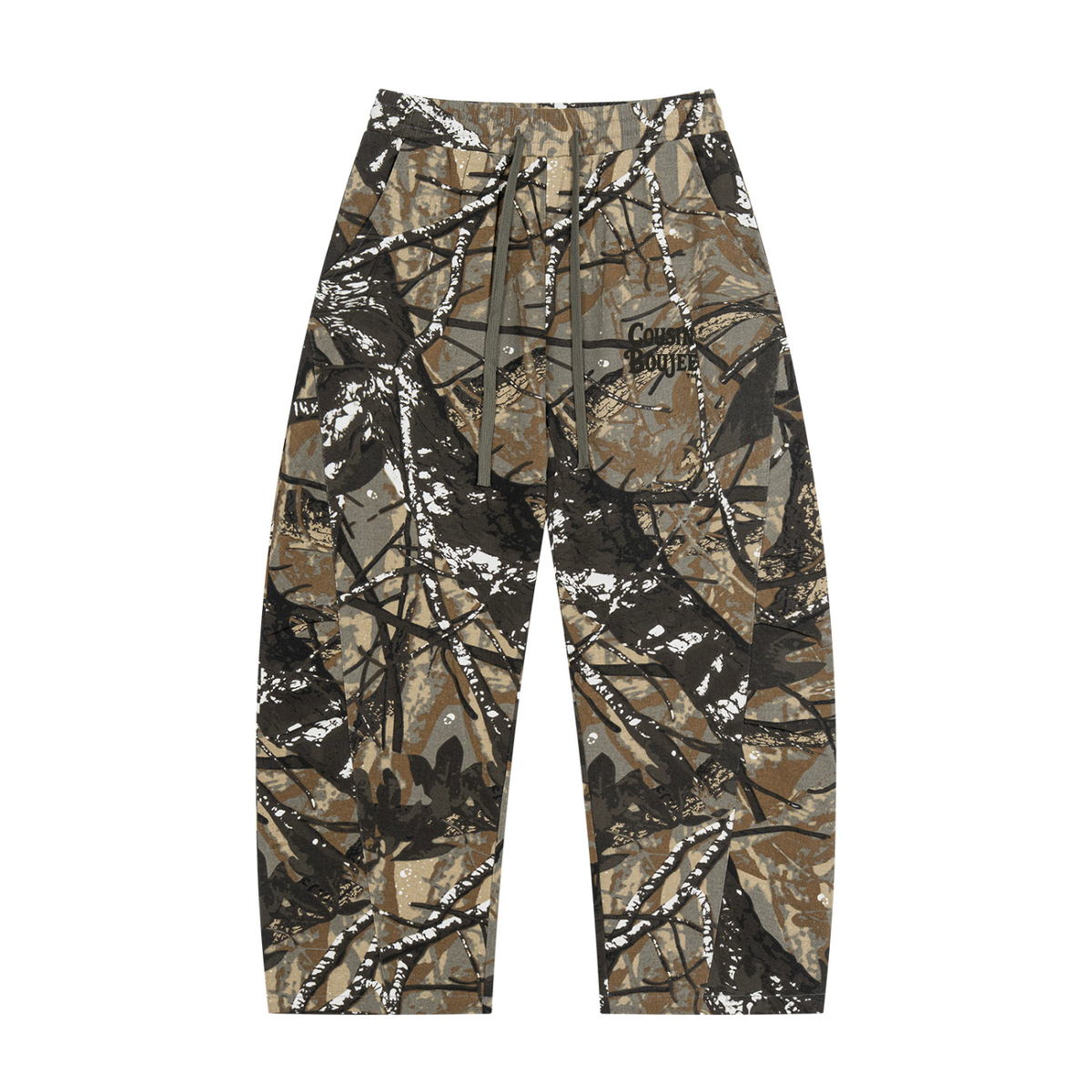 Cousin Boujee TM House Unisex Tree Camo Barrel Leg Pants