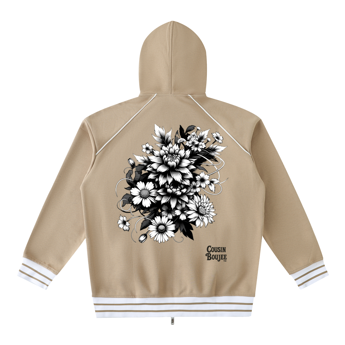 Striped Trim Zip-Up Hoodie