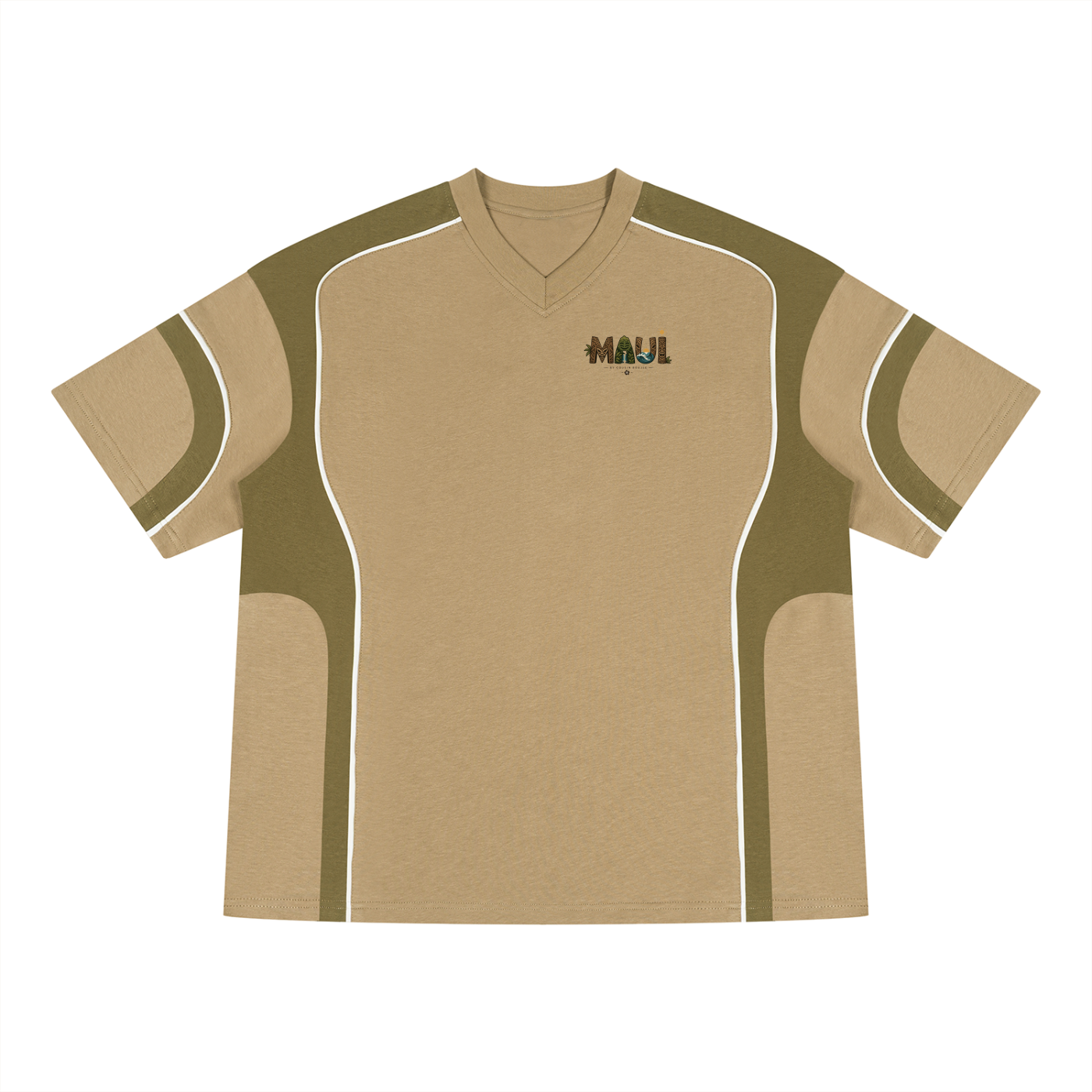 Maui logo Unisex Color Block V-Neck T-Shirt