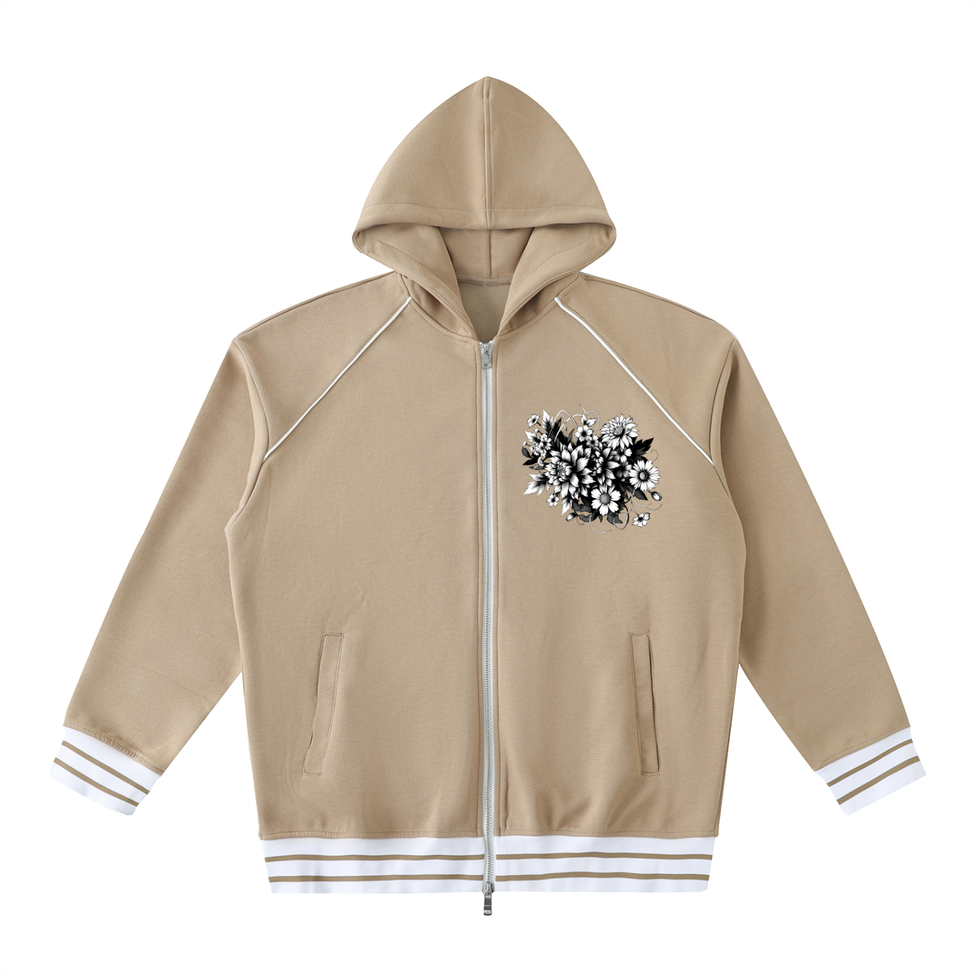 Striped Trim Zip-Up Hoodie