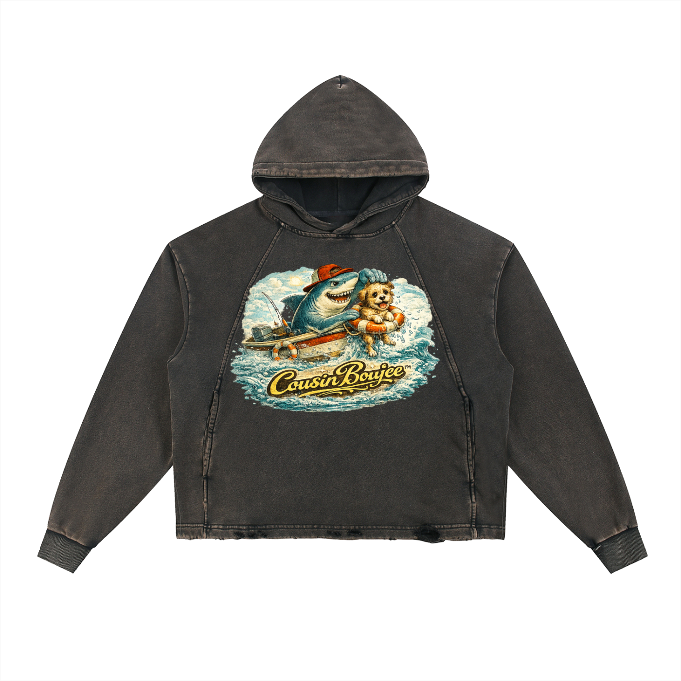 JawsSavesPaws Vintage Washed Frayed-Hem Hoodie