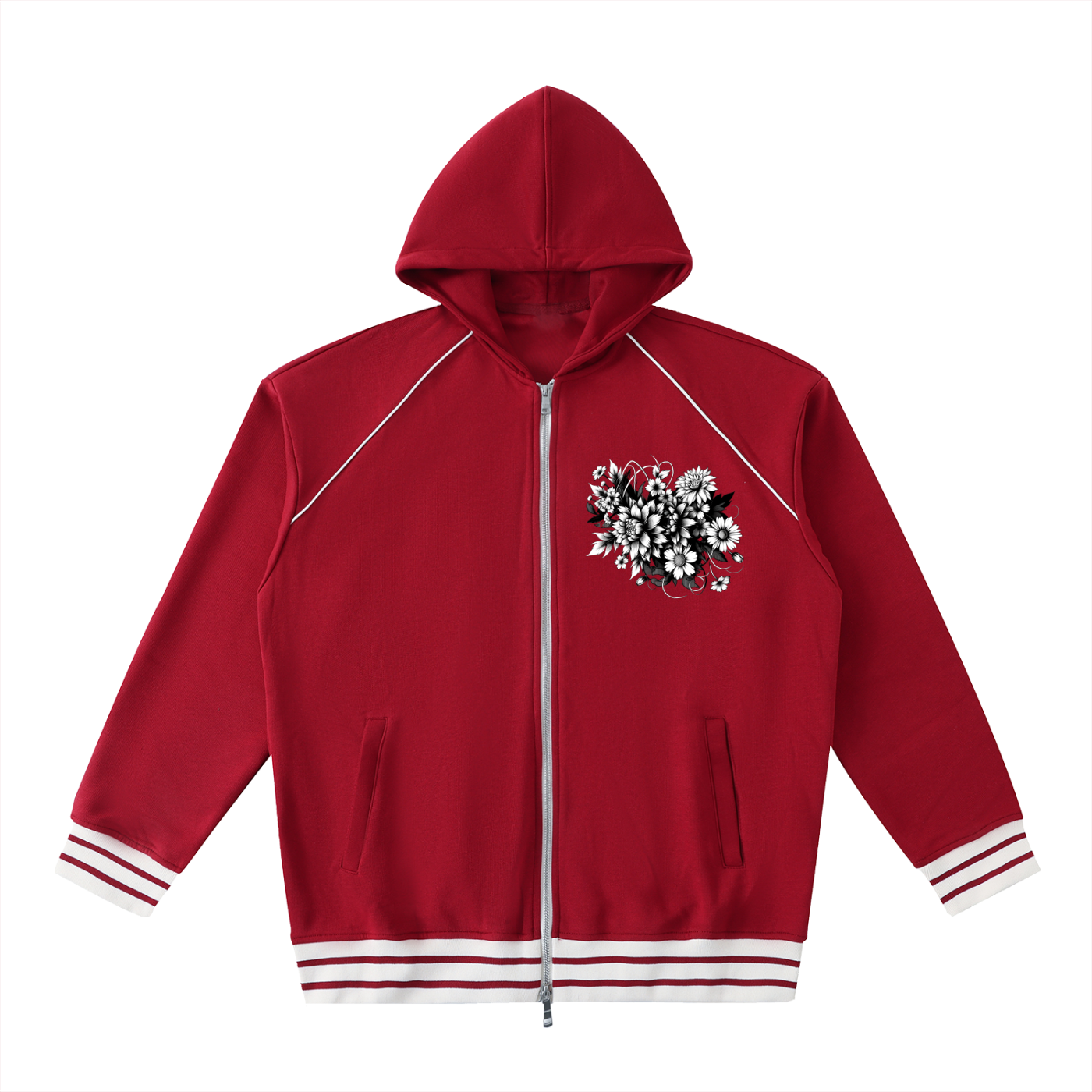 Striped Trim Zip-Up Hoodie