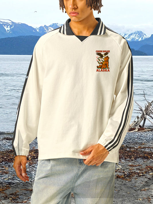 Contrast Striped Lapel Collar Sweatshirt