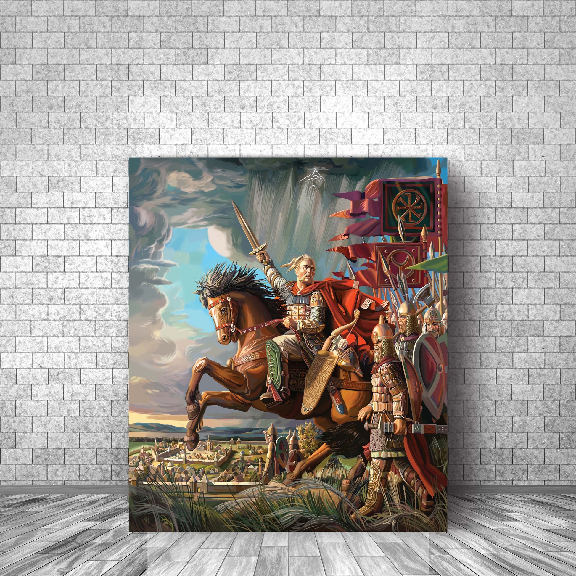 a painting of a man on a horse drawn carriage 